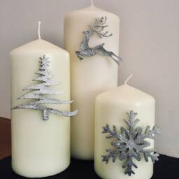 Christmas Candle Decor - Set Of 3 Snowflake, Reindeer/stag, Tree, Handmade UK Modern English Pewter - thumbnail 3