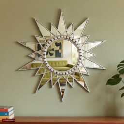 Peruvian Starburst Mirror For Wall Decor - Handmade Star With Silver Leaf Accent Artisan Sunburst Mirrors 23.6