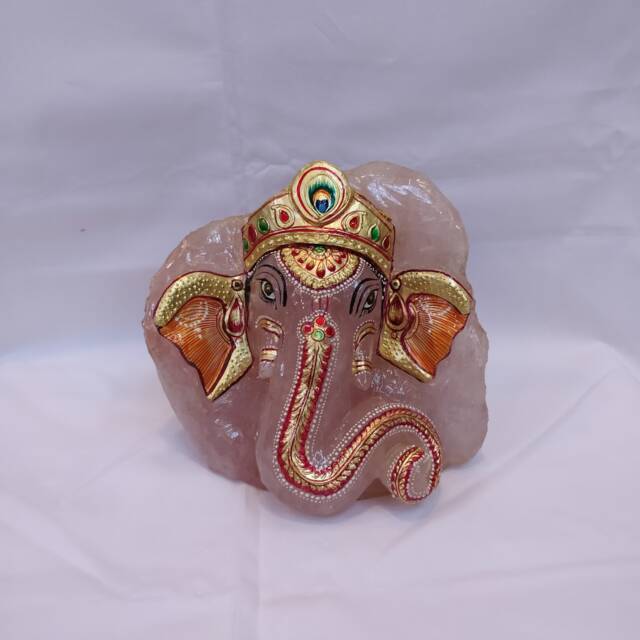 Rose Quartz Ganesha Statue, Hindu Ganpati Vinayaka Idol, Spiritual Crystal Gifts Diwali Housewarming - image 1