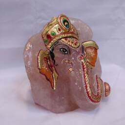 Rose Quartz Ganesha Statue, Hindu Ganpati Vinayaka Idol, Spiritual Crystal Gifts Diwali Housewarming - thumbnail 2