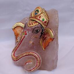 Rose Quartz Ganesha Statue, Hindu Ganpati Vinayaka Idol, Spiritual Crystal Gifts Diwali Housewarming - thumbnail 3