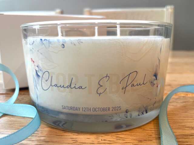 Personalised Wedding Soy Candle Top Table Centerpiece, 3-Wick Luxurious Scented Anniversary Gift - image 1