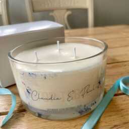 Personalised Wedding Soy Candle Top Table Centerpiece, 3-Wick Luxurious Scented Anniversary Gift - thumbnail 3