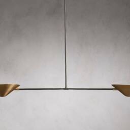 1950's Mid Century Antique Simms 2 Light Modern Raw Brass Pendant Sputnik Chandelier Light Fixture Home Chandelier - thumbnail 3