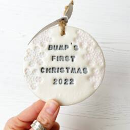 Personalised Bump's First Christmas Bauble Decoration, Bumps Tree Ornament, Baby Reveal, Pregnancy Reveal Ornament - thumbnail 1