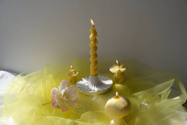 Scalloped Candle Holder - Ceramic Aesthetic Home Decor Romantic Table Valentine's Day Gift Mother's - image 1