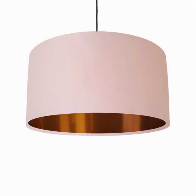 Light Baby Pink Lampshade in Velvet With Copper Lining - image 1