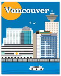Vancouver Skyline Art Print, Wall Art, Vertical Canada Digital - Style E8-O-Van - thumbnail 1
