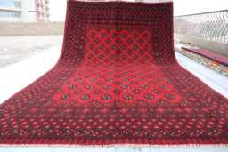 7x10 Ft Red Large Akhcha Handmade Area Rug, Afghan High Pile Rug Turkmen Bokhara Rug Livingroom Rug, Tribal Bedroom Office Carpet - thumbnail 1