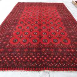 7x10 Ft Red Large Akhcha Handmade Area Rug, Afghan High Pile Rug Turkmen Bokhara Rug Livingroom Rug, Tribal Bedroom Office Carpet - thumbnail 2