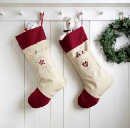 Personalised Embroidered Christmas Stocking With Pocket - Letter To Santa Xmas Scandi Holiday Heart Or Star - thumbnail 1