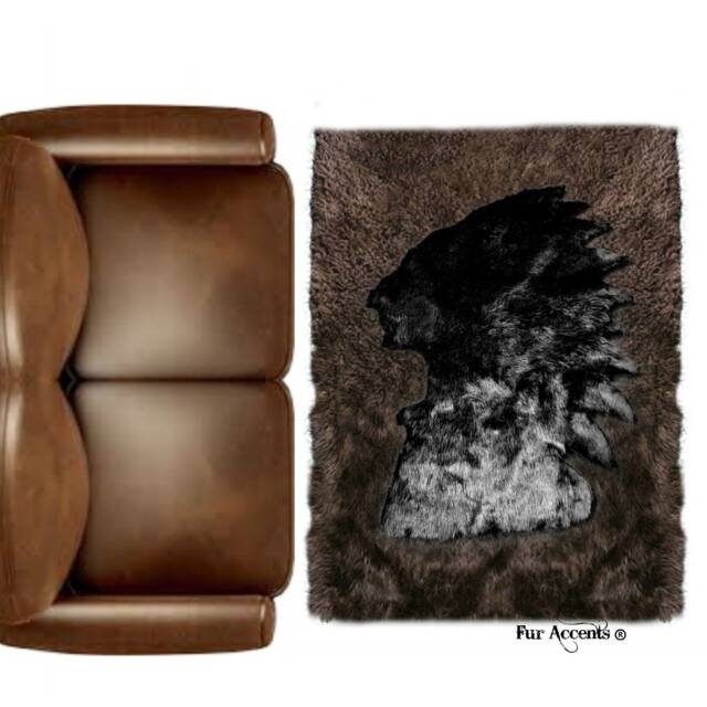 Faux Fur Area Rug - American Indian Head Art, Hand Sewn - image 1