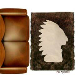 Faux Fur Area Rug - American Indian Head Art, Hand Sewn - thumbnail 2