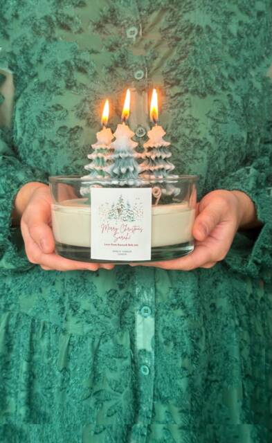 Personalised Large 3Wick Christmas Scented 3 D Candle Gift, Festive Candle, Christmas Table Decor, Christmas Gift For Her, Merry Gift - image 1