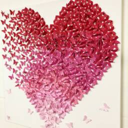 Butterfly Heart Ombre Canvas Art, Handmade Red Pink Wall Decor - thumbnail 2