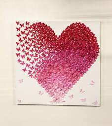 Butterfly Heart Ombre Canvas Art, Handmade Red Pink Wall Decor - thumbnail 1