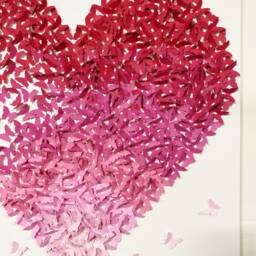 Butterfly Heart Ombre Canvas Art, Handmade Red Pink Wall Decor - thumbnail 3