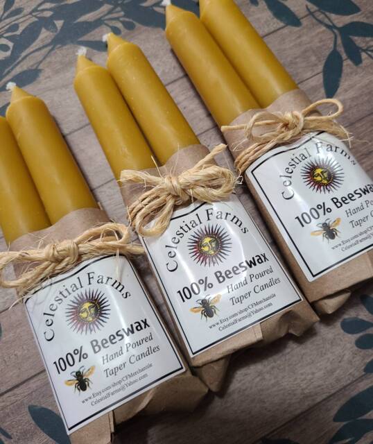Beeswax Taper Candle Pair - 6 Inch Bees Wax Tapered Candles, Holiday Candle, Farmhouse Style Candle, Dripless, Dinner Party - image 1
