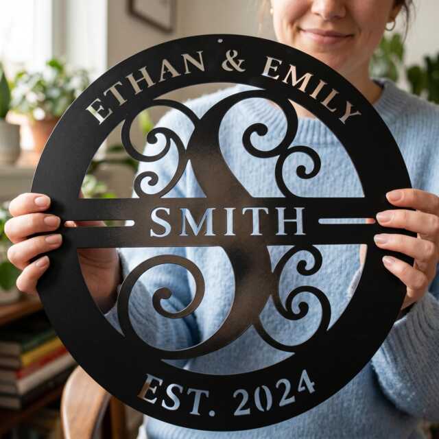 Monogram Wall Decor, Custom Family Name Metal Sign, Personalised Last Initial Housewarming Gift, Wedding Anniversary, Commercial - image 1