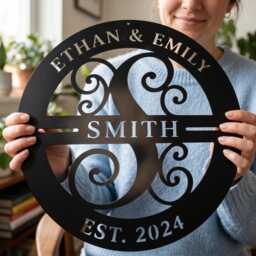 Monogram Wall Decor, Custom Family Name Metal Sign, Personalised Last Initial Housewarming Gift, Wedding Anniversary, Commercial - thumbnail 1