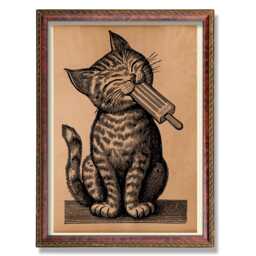 Cute Cat Eating Popsicle Art Print - Whimsical Wall Art, Funny Summer Animal Illustration, Gift For Lovers - thumbnail 1