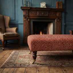 Linwood Wiggle Fabric Upholstered Footstool With Mahogany Wooden Castor Legs, Coffee Table, Footrest - thumbnail 2