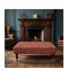 Linwood Wiggle Fabric Upholstered Footstool With Mahogany Wooden Castor Legs, Coffee Table, Footrest - thumbnail 1
