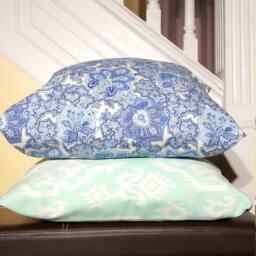 Pillow Cover Blue Paisley Damask, Ikat Raji Mint Green & White Throw Covers - thumbnail 2