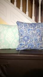 Pillow Cover Blue Paisley Damask, Ikat Raji Mint Green & White Throw Covers - thumbnail 1