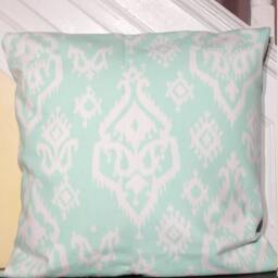 Pillow Cover Blue Paisley Damask, Ikat Raji Mint Green & White Throw Covers - thumbnail 3