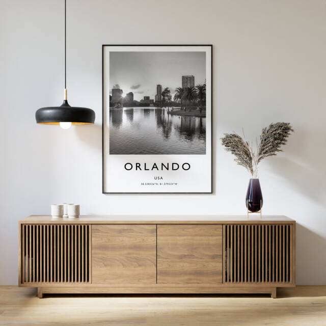 Orlando Florida Travel Poster Black & White Vintage Print - image 1