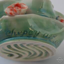 Little Rococo Vase, Decorated With Sculpted Roses. Whimsical Fussy Vessel For Dress Up Top A Single Flower Or Pencils Holder - thumbnail 3