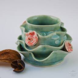 Little Rococo Vase, Decorated With Sculpted Roses. Whimsical Fussy Vessel For Dress Up Top A Single Flower Or Pencils Holder - thumbnail 1