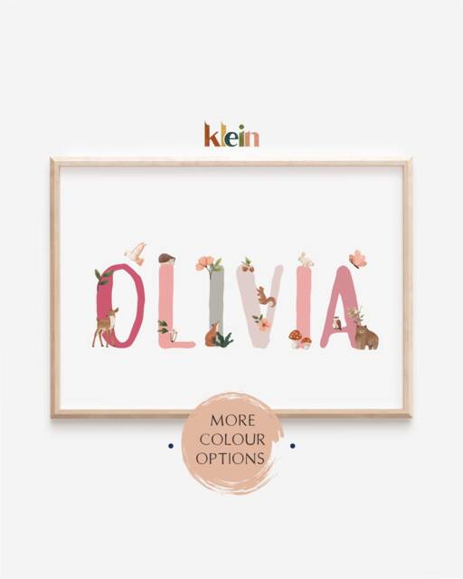 Personalized Woodland Animal Name Print, Custom Baby Girl Decor - Digital File - image 1