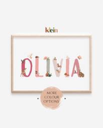 Personalized Woodland Animal Name Print, Custom Baby Girl Decor - Digital File - thumbnail 1