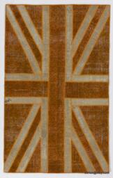 Union Jack Rug Orange British Flag Patchwork, Vintage Turkish Rug - thumbnail 1