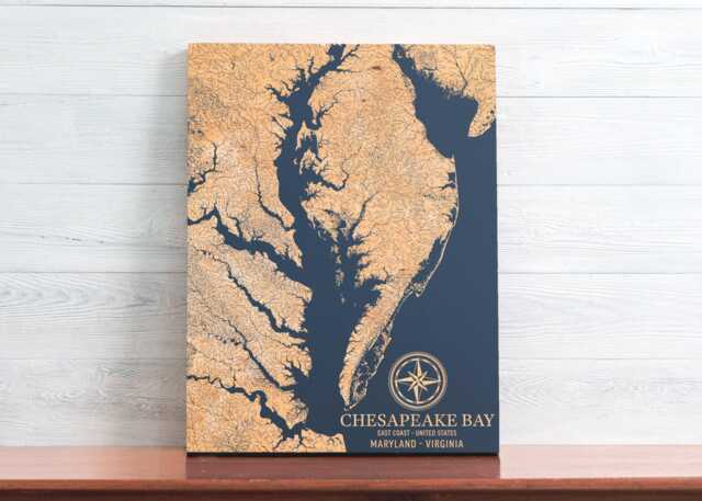 Chesapeake Bay, Maryland Virginia Map - Engraved Wood Coastal Chart Wall Art Sign, Beach House Home Decor Nautical Print, Personalized Gift - image 1