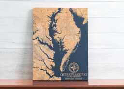Chesapeake Bay, Maryland Virginia Map - Engraved Wood Coastal Chart Wall Art Sign, Beach House Home Decor Nautical Print, Personalized Gift - thumbnail 1