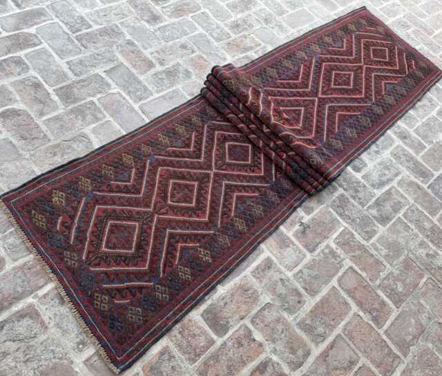 Luxurious 2'8x13'5 Turkmen Runner Rug - Hand-Knotted Wool Moshwani , Oriental Cozy Geometric Design Kitchen Hallway - image 1