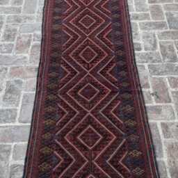 Luxurious 2'8x13'5 Turkmen Runner Rug - Hand-Knotted Wool Moshwani , Oriental Cozy Geometric Design Kitchen Hallway - thumbnail 3