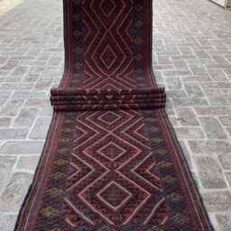 Luxurious 2'8x13'5 Turkmen Runner Rug - Hand-Knotted Wool Moshwani , Oriental Cozy Geometric Design Kitchen Hallway - thumbnail 2