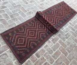Luxurious 2'8x13'5 Turkmen Runner Rug - Hand-Knotted Wool Moshwani , Oriental Cozy Geometric Design Kitchen Hallway - thumbnail 1