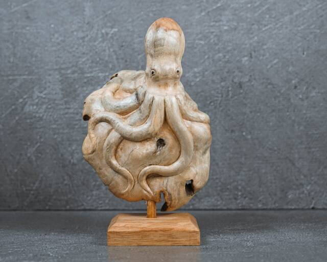 Handmade Wooden Octopus Sculpture, Handcrafted Statue, Natural Art, Unique, Home Table Decor, Hosewarming, Appreciated Gift, Birthday Gift - image 1