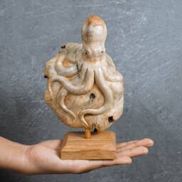Handmade Wooden Octopus Sculpture, Handcrafted Statue, Natural Art, Unique, Home Table Decor, Hosewarming, Appreciated Gift, Birthday Gift - thumbnail 4