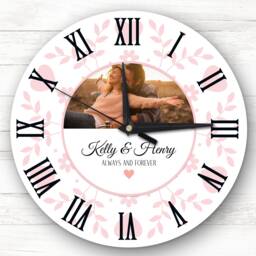 Pink Floral Photo Valentine's Day Gift Birthday Anniversary Personalised Clock - thumbnail 1