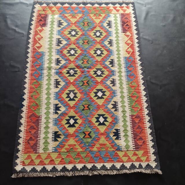 Kilim Rug Classic, Handmade Artisan Afghan Turkish Aztec Geometric Wool 166x109 cm - image 1