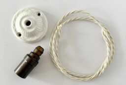 Floral Ceramic Ceiling Light Kit Twisted Cable & E14 Brass Holder - thumbnail 1