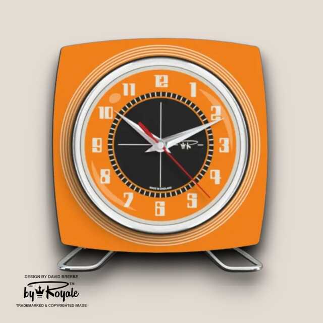 Orange Mantle Clock Mid-Century Atomic Jetsons Style - image 1