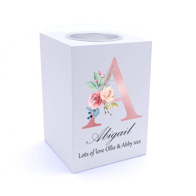 Personalised Pink Letter Monogram Tea Light Holder