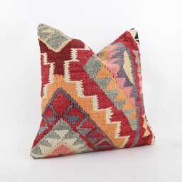 Vintage Turkish Kilim Pillow Cover 20'' Handmade Wool Cushion - thumbnail 3